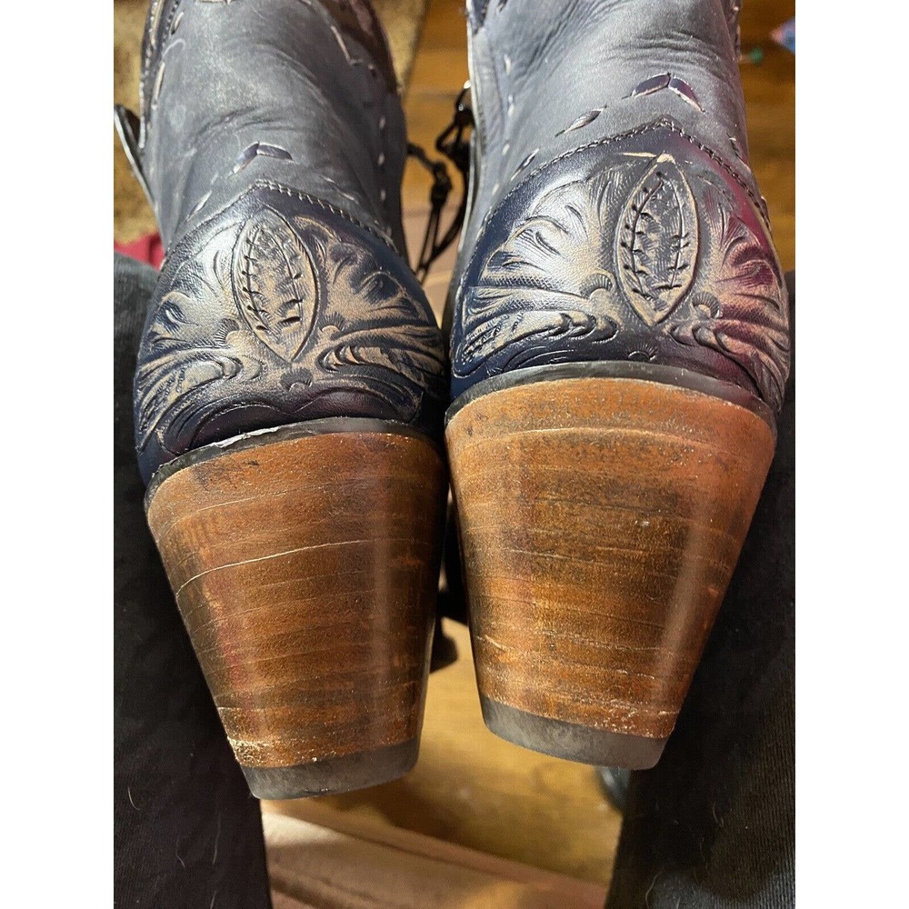 Womens cowboy boots Stallion Zorro size 8 Navy suede/embossed leather great cond - Picture 4 of 8